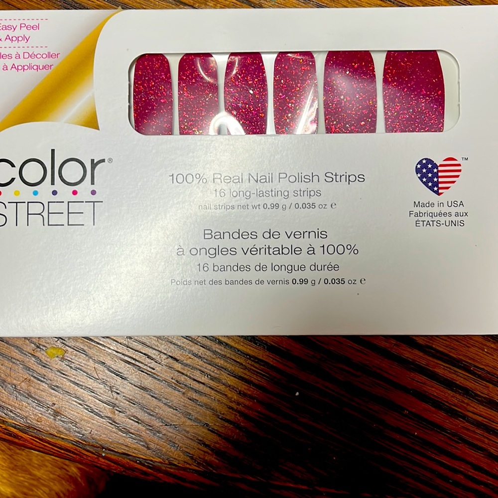 Color Street: All Fired Up! A deep berry color with orange-to-gold fragments.